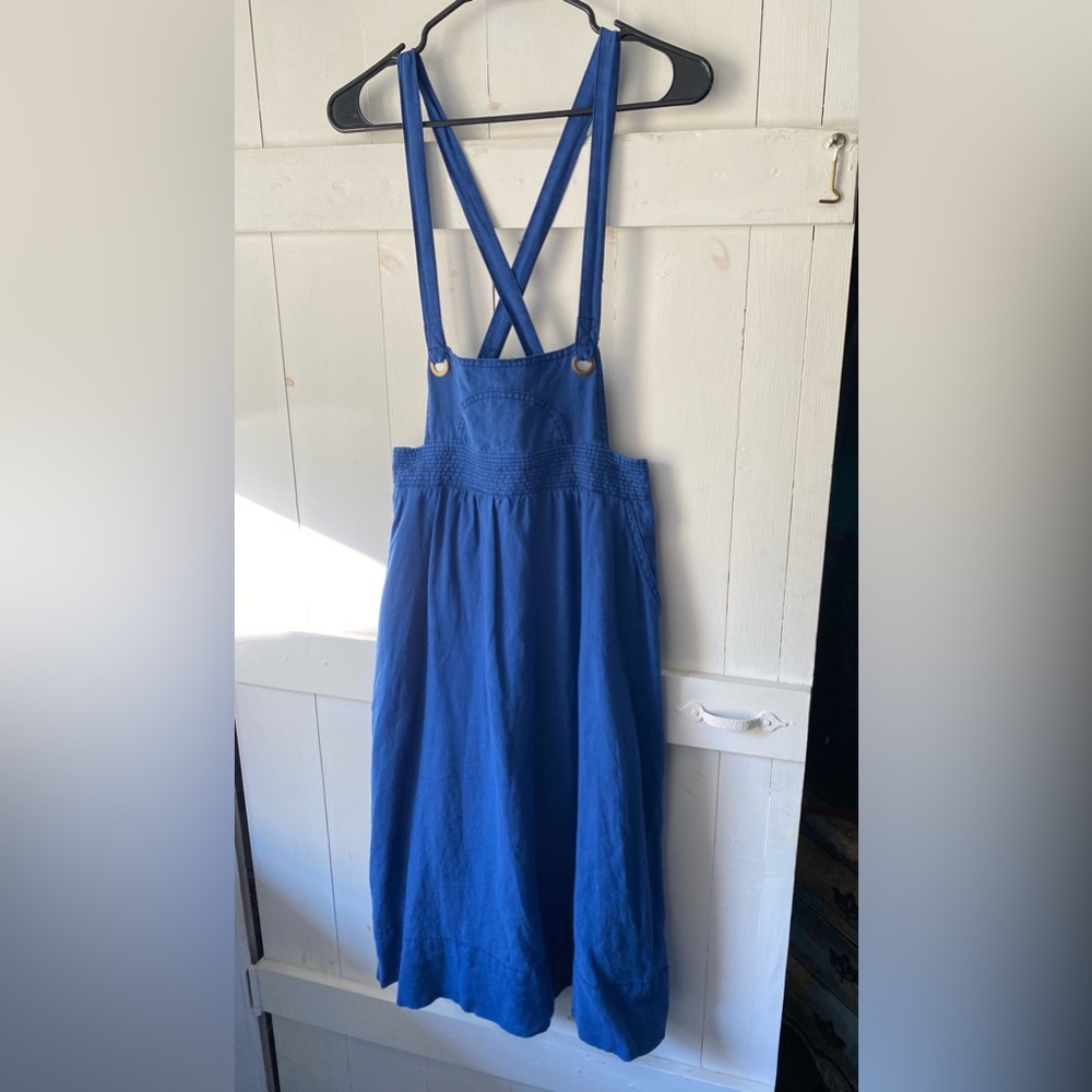 HOLDING HORSES Cobalt Blue Cross‑Back Midi Pinafore Dress